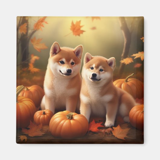 Shiba Inu Puppy Herfst Delight Pompoen Magneet (Voorkant)