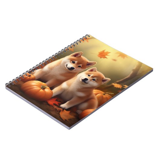 Shiba Inu Puppy Herfst Delight Pompoen Notitieboek (Linkerzijde)