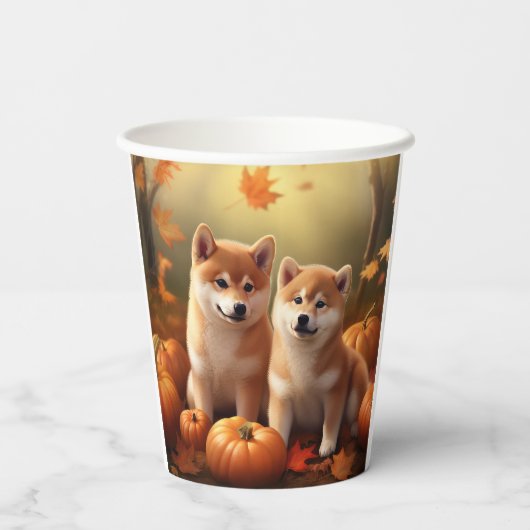 Shiba Inu Puppy Herfst Delight Pompoen Papieren Bekers (Achterkant)
