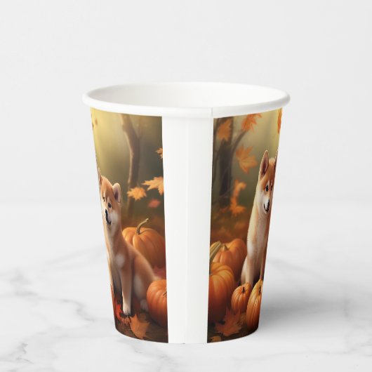 Shiba Inu Puppy Herfst Delight Pompoen Papieren Bekers (Rechts)