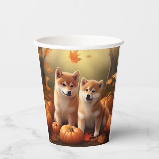 Shiba Inu Puppy Herfst Delight Pompoen Papieren Bekers (Voorkant)