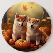 Shiba Inu Puppy Herfst Delight Pompoen Ronde Button 6,0 Cm (Voorkant)