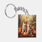 Shiba Inu Puppy Herfst Delight Pompoen Sleutelhanger (Voorkant Links)