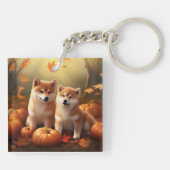 Shiba Inu Puppy Herfst Delight Pompoen Sleutelhanger (Achterkant)