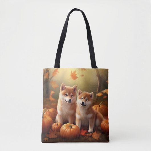Shiba Inu Puppy Herfst Delight Pompoen Tote Bag (Voorkant)