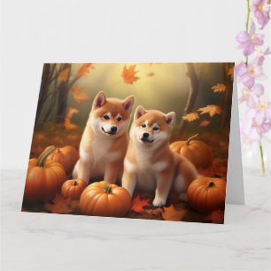Shiba Inu Puppy Herfst Plezier Pompoen Kaart