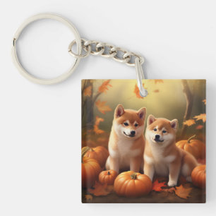 Shiba Inu Puppy Herfst Plezier Pompoen Sleutelhanger