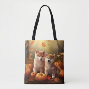 Shiba Inu Puppy Herfst Plezier Pompoen Tote Bag