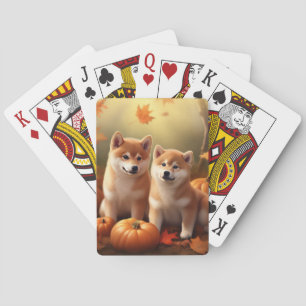 Shiba Inu Puppy Herfstpomp Delight Pompoen Pokerkaarten