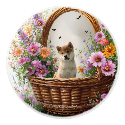 Shiba Inu Puppy Keramische Knop (Voorkant)