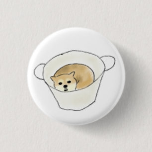 Shiba Inu Puppy Rustend In Witte Kop Ronde Button 3,2 Cm