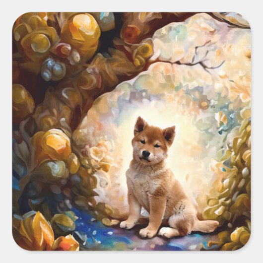 Shiba Inu Puppy Vierkante Sticker (Voorkant)