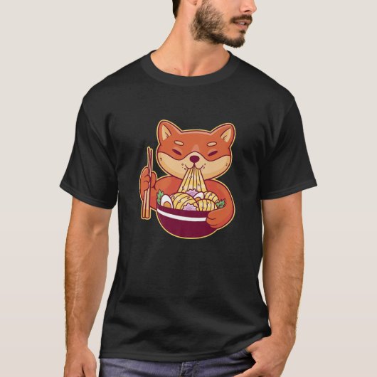 Shiba Inu Ramen Japans hond Eating Ramen Noodles T-shirt (Voorkant)