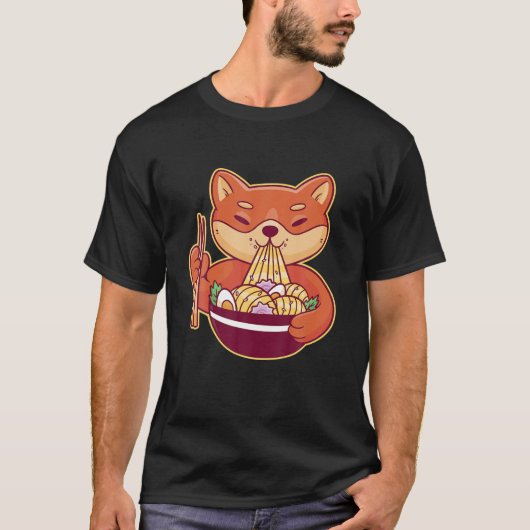 Shiba Inu Ramen Japans hond Eating Ramen Noodles T-shirt (Voorkant)