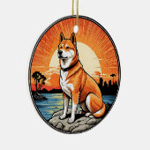 Shiba Inu Retro Sunset Dog Lover Keramisch Ornament (Rechts)