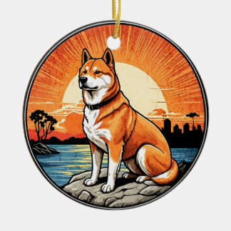 Shiba Inu Retro Sunset Dog Lover Keramisch Ornament