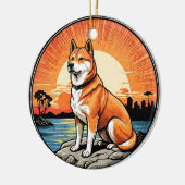 Shiba Inu Retro Sunset Dog Lover Keramisch Ornament (Links)