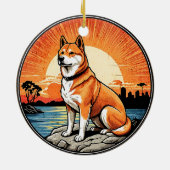 Shiba Inu Retro Sunset Dog Lover Keramisch Ornament (Achterkant)