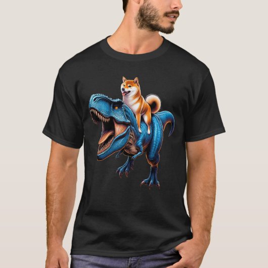 Shiba Inu Riding Dinosaur Lover T-shirt (Voorkant)