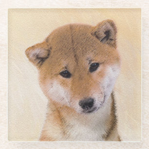 Shiba Inu (rood) schilderen - Oorspronkelijke hond Glazen Onderzetter