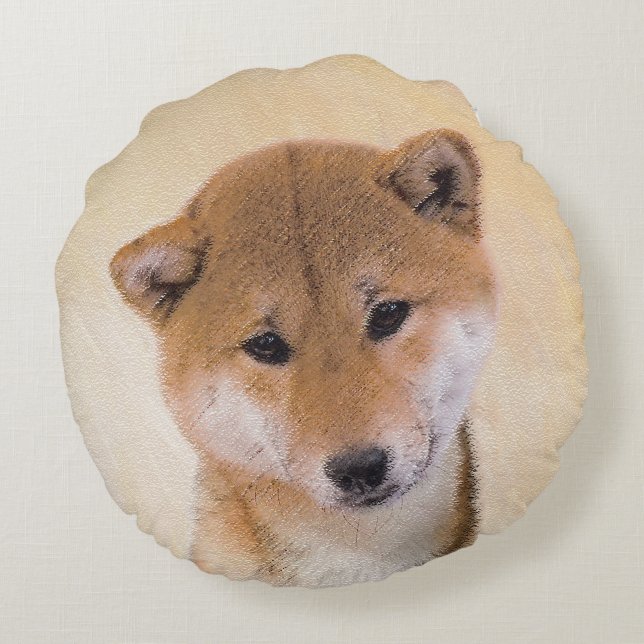 Shiba Inu (rood) schilderen - Oorspronkelijke hond Rond Kussen (Achterkant)