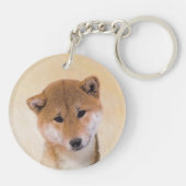Shiba Inu (rood) schilderen - Oorspronkelijke hond Sleutelhanger (Achterkant)