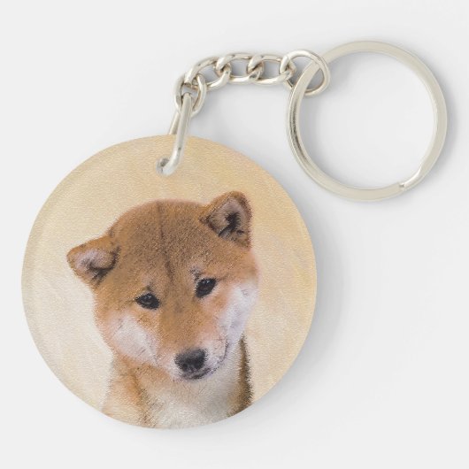 Shiba Inu (rood) schilderen - Oorspronkelijke hond Sleutelhanger (Achterkant)