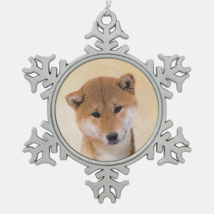 Shiba Inu (rood) schilderen - Oorspronkelijke hond Tin Sneeuwvlok Ornament