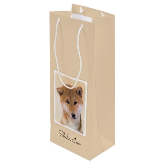 Shiba Inu (rood) schilderen - Oorspronkelijke hond Wijn Cadeautas (Achterkant Gekanteld)