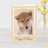 Shiba Inu (Rood) Schilderij - Originele Honden Kun Kaart (Gele Bloem)