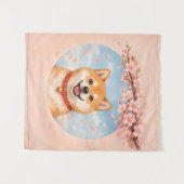 Shiba Inu & Sakura Tapestries Wandkleed (Voorkant (horizontaal))
