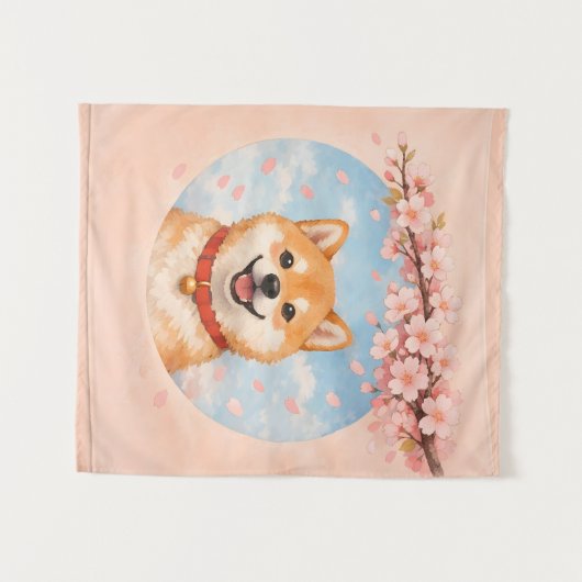 Shiba Inu & Sakura Tapestries Wandkleed (Voorkant (horizontaal))