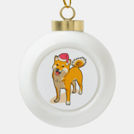 Shiba Inu Santa Claus Dog Kerstmis Keramische Bal Ornament