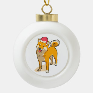 Shiba Inu Santa Claus Dog Kerstmis Keramische Bal Ornament