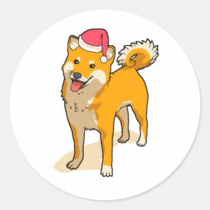 Shiba Inu Santa Claus Dog Kerstmis Ronde Sticker