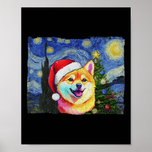 Shiba Inu Santa Hat Christmas Sterrennacht Art Dog Poster