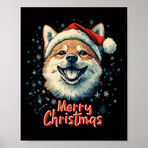 Shiba Inu Santa Hat Vrolijk Kerstfeest Xmas Honden Poster