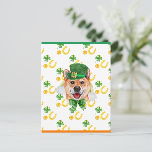 Shiba Inu Shamrock St. Patricks Day Feestdagenkaart (Staand voorkant)