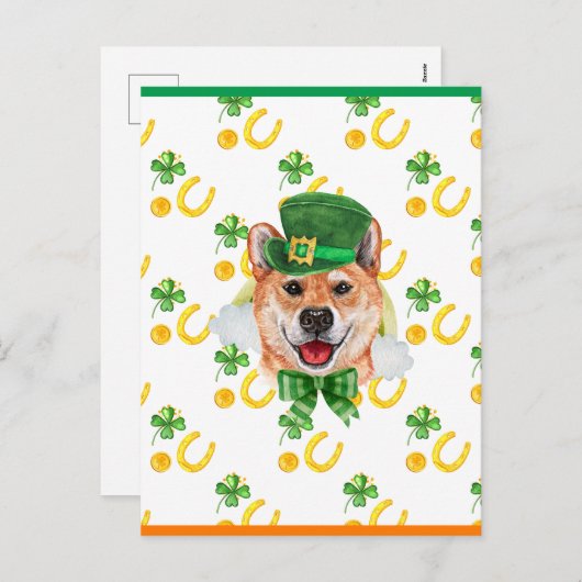 Shiba Inu Shamrock St. Patricks Day Feestdagenkaart (Voorkant / Achterkant)