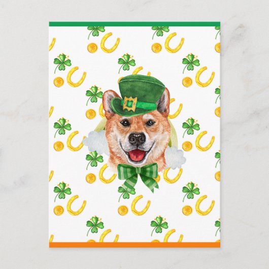 Shiba Inu Shamrock St. Patricks Day Feestdagenkaart (Voorkant)
