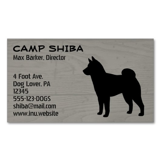 Shiba Inu Silhouette | Hondenras houtstijl Visitekaartje Magneet (Voorkant)