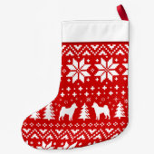 Shiba Inu Silhouettes Red en White Pattern Dogs Kleine Kerstsok (Achterkant)