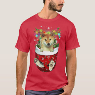 Shiba Inu Snow Pocket Dogs Christmas Pocket T-shirt