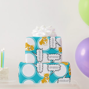 Shiba Inu Speech Bubbles Happy Birthday W paper Cadeaupapier