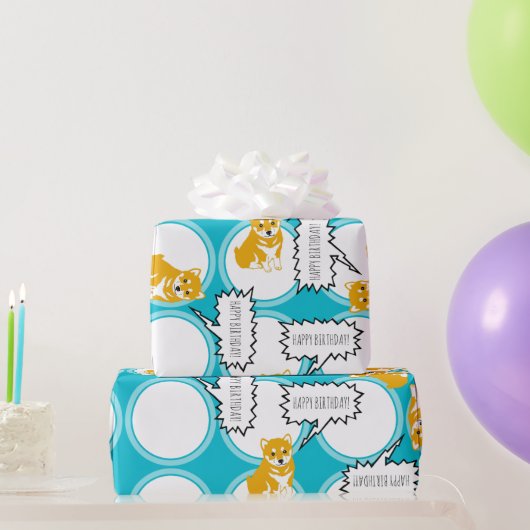 Shiba Inu Speech Bubbles Happy Birthday W paper Cadeaupapier (Feestgeschenken)
