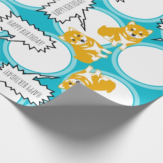 Shiba Inu Speech Bubbles Happy Birthday W paper Cadeaupapier (Hoek)
