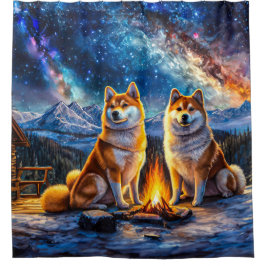 Shiba Inu Star Gazing 03 Ontwerp door Rich AMeN Gi Douchegordijn