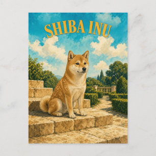 Shiba Inu, Vintage Waterverf Honden Kunst Briefkaart