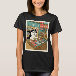 Shiba Inu Vismarkt Illustratie Gezellige Scene T-shirt