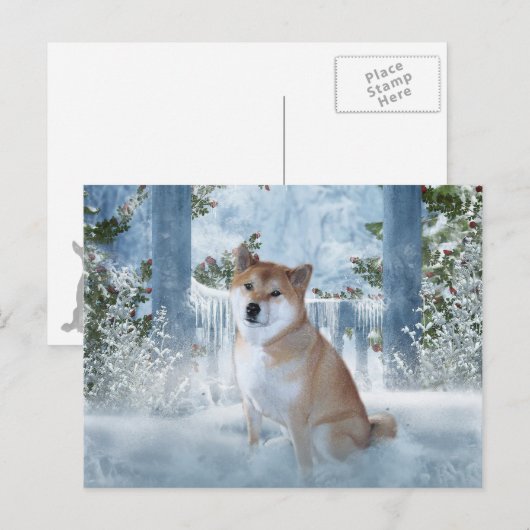 Shiba Inu Winter Briefkaart (Voorkant / Achterkant)